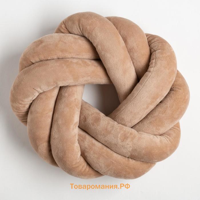 Подушка-узел «», d=33см, цвет тёмно-бежевый, велюр
