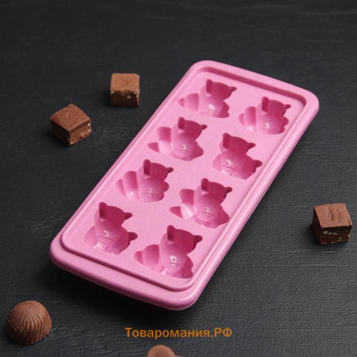 Форма для конфет и шоколада «Зверята», 8 ячеек, 25×11×2.5 см, МИКС