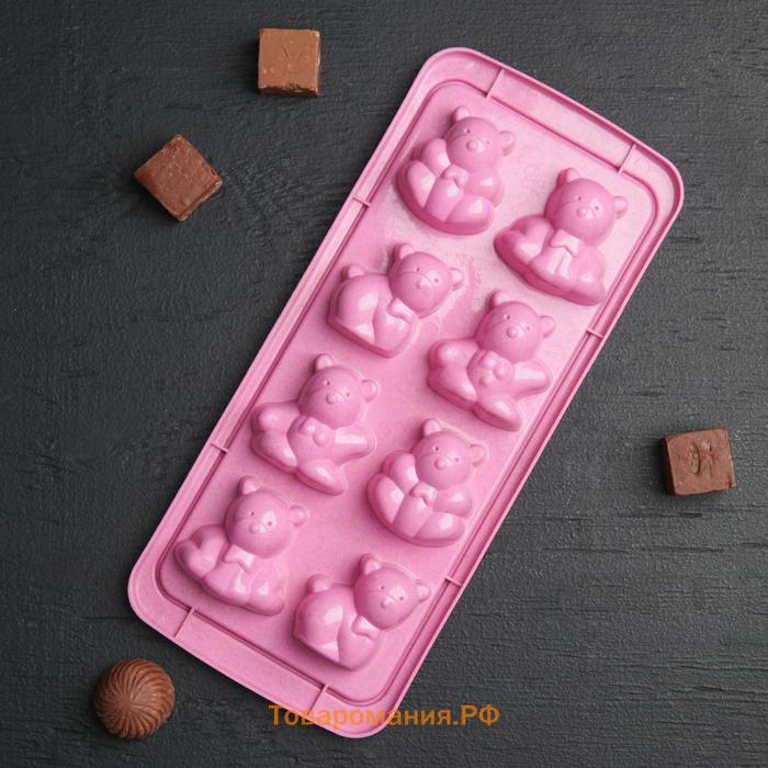 Форма для конфет и шоколада «Зверята», 8 ячеек, 25×11×2.5 см, МИКС