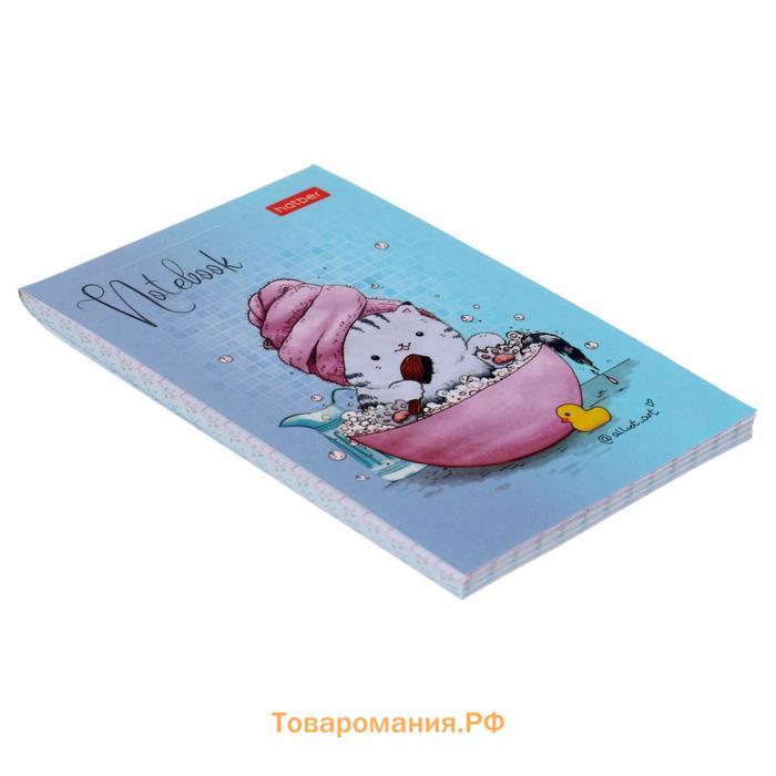 Блокнот А7, 48 листов, в клетку, на склейке, "Приключения кота Пирожка", обложка мелованная бумага, ламинация, МИКС