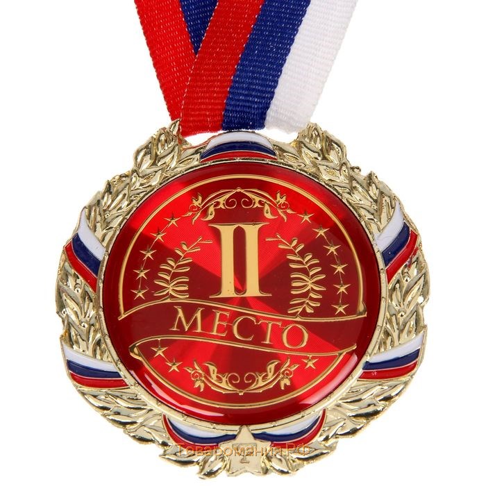 Медаль призовая 006, d= 7 см. 2 место. Цвет серебро. С лентой