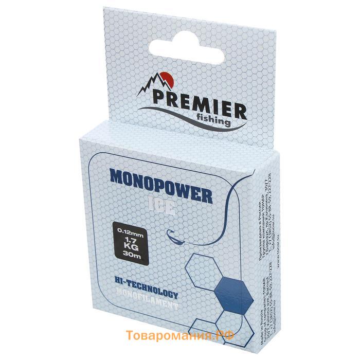 Леска PREMIER fishing MONOPOWER ICE, диаметр 0.12 мм, тест 1.7 кг, 30 м, нейлон, прозрачная