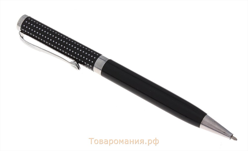 Ручка шариковая, подарочная, в пластиковом футляре, поворотная, "Бизнес", чёрная с серебристыми вставками