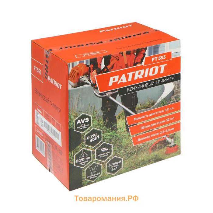 Триммер PATRIOT PT 553, бенз., 2Т, 2200 Вт, 3 л.с., скос 44 см, 8000 об/мин, леска/нож