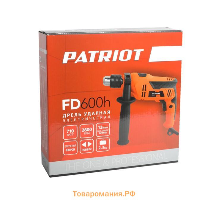 Дрель ударная PATRIOT FD600h, 710 Вт, 2800 об/мин, 44800 уд/мин, max 13 мм, ключевой патрон