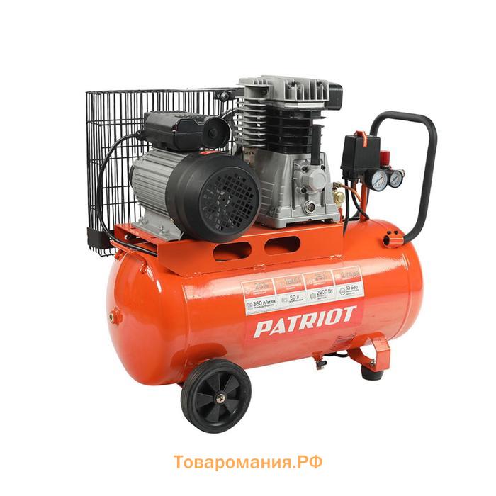 Компрессор поршневой ременной Patriot PTR50-360I, 2200 Вт, 10 бар, 360 л/мин, 50 л, "елочка"