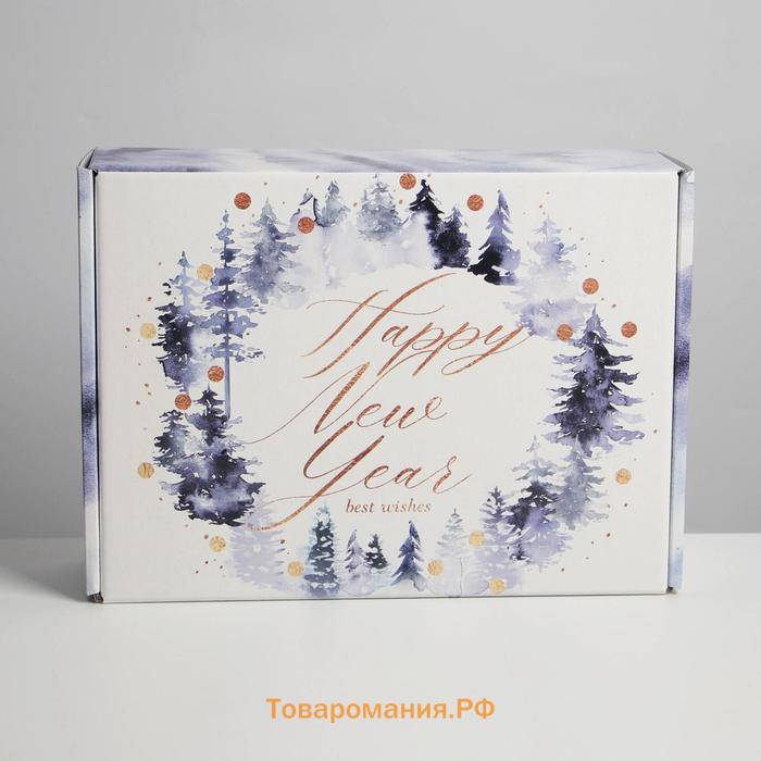 Коробка подарочная новогодняя складная Happy New Year, 30,7 х 22 х 9,5 см, Новый год