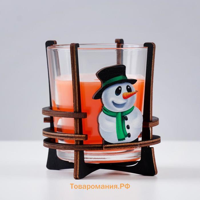 Свеча ароматическая в стакане на подставке "Снеговик", 10х9,5х9 см, апельсин