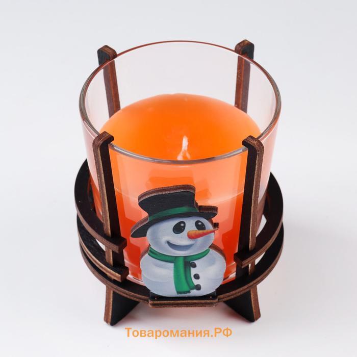 Свеча ароматическая в стакане на подставке "Снеговик", 10х9,5х9 см, апельсин
