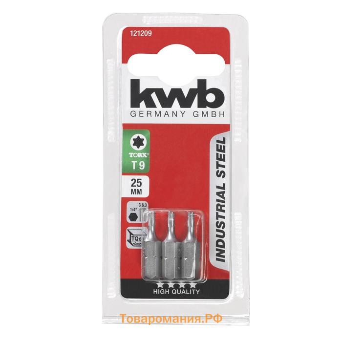 Бита KWB INDUSTRY, TORX9, сталь TQ60, 25 мм, 3 шт