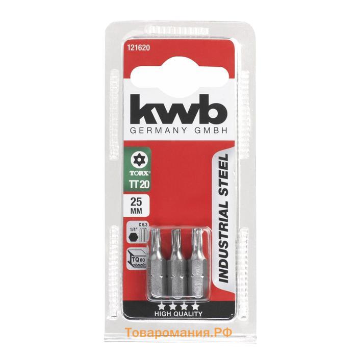 Бита KWB INDUSTRY, T-TORX20, сталь TQ60, 25 мм, 3 шт