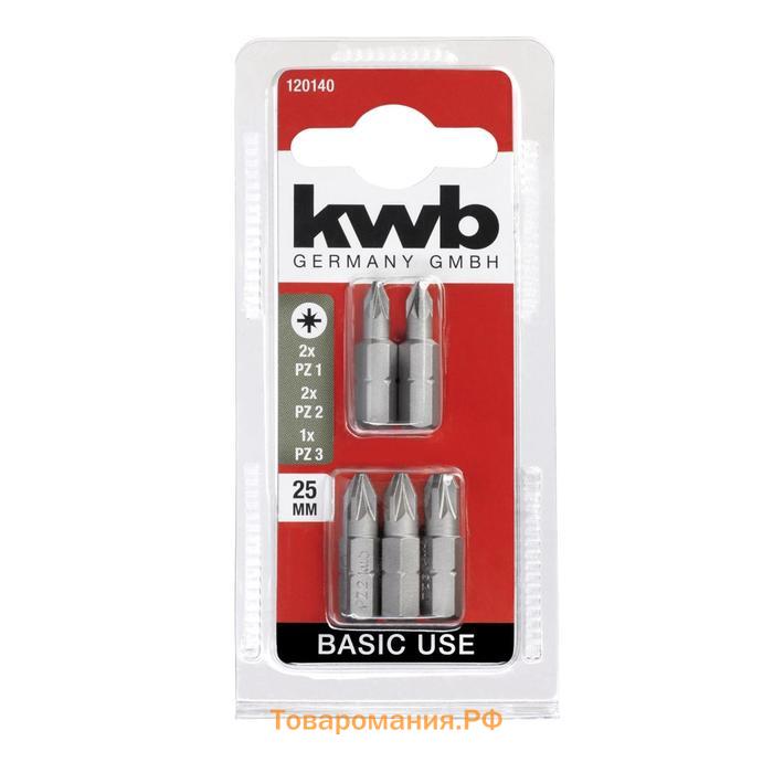 Бита KWB BASIC, PZ1,PZ2х2 шт, PZ3х1 шт, сталь TQ60, 25 мм, 5 шт