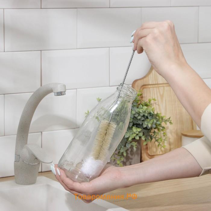 Ёрш для посуды с микрофиброй , 26×2 см, натуральная щетина