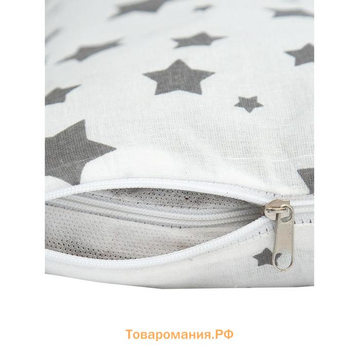 Подушка ортопедическая валик с лузгой гречихи, размер 20х50 см, звезды, цвет белый