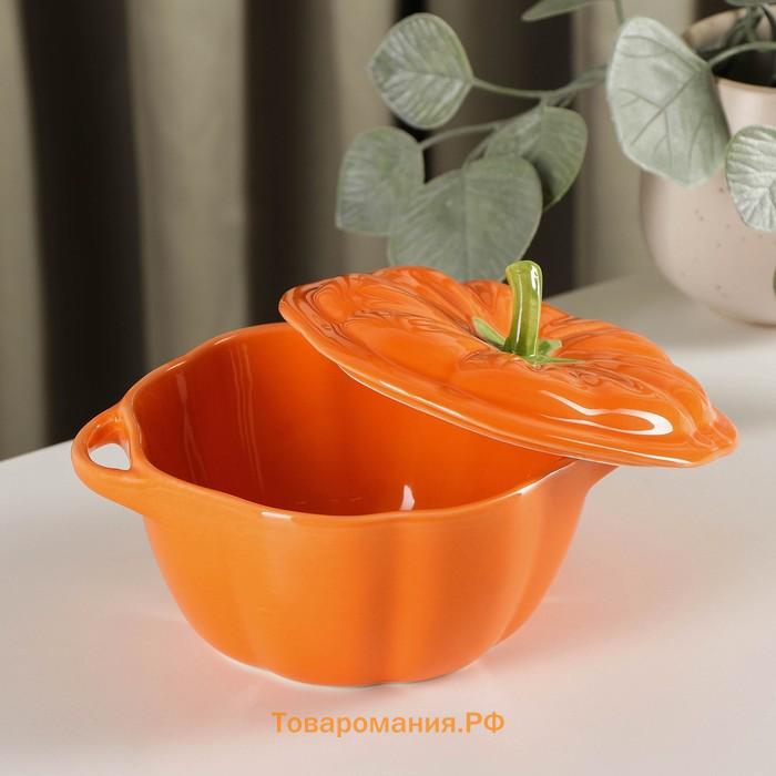 Горшочек из жаропрочной керамики для запекания «Тыква», 400 мл, 16×13×8,5 см, посуда для Хэллоуина, цвет оранжевый