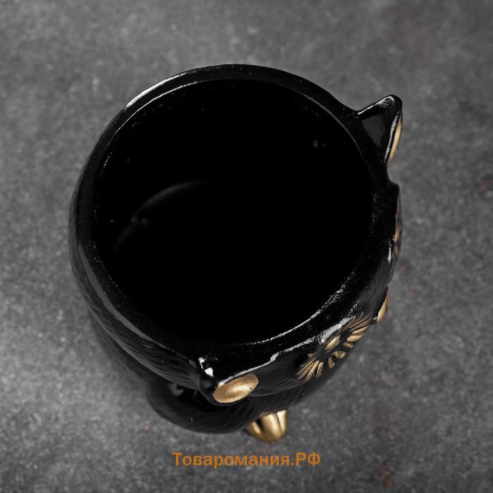 Фигурное кашпо "Совенок" 0,35л, черный с золотом, 10х11х10см