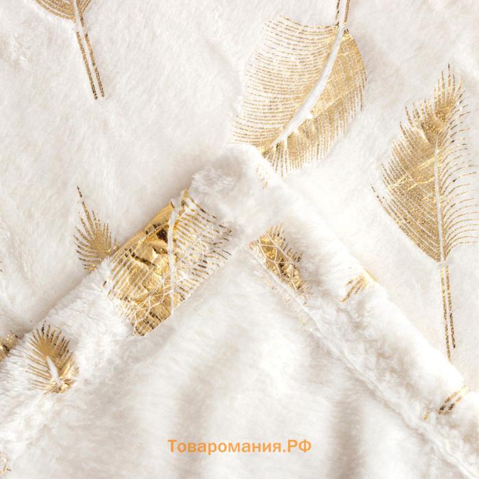Плед  "Перья" 180х200 см, 100% п/э, корал-флис, 220 гр/м2