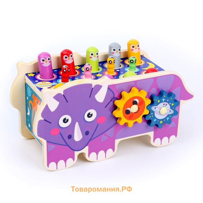 Бизиборд «Носорог» 2 в 1, стучалка и крутилки, 24×10×14 см