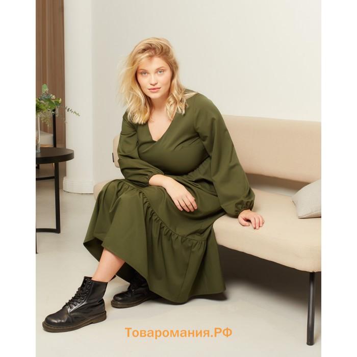 Платье женское миди MIST plus-size, р.50, хаки