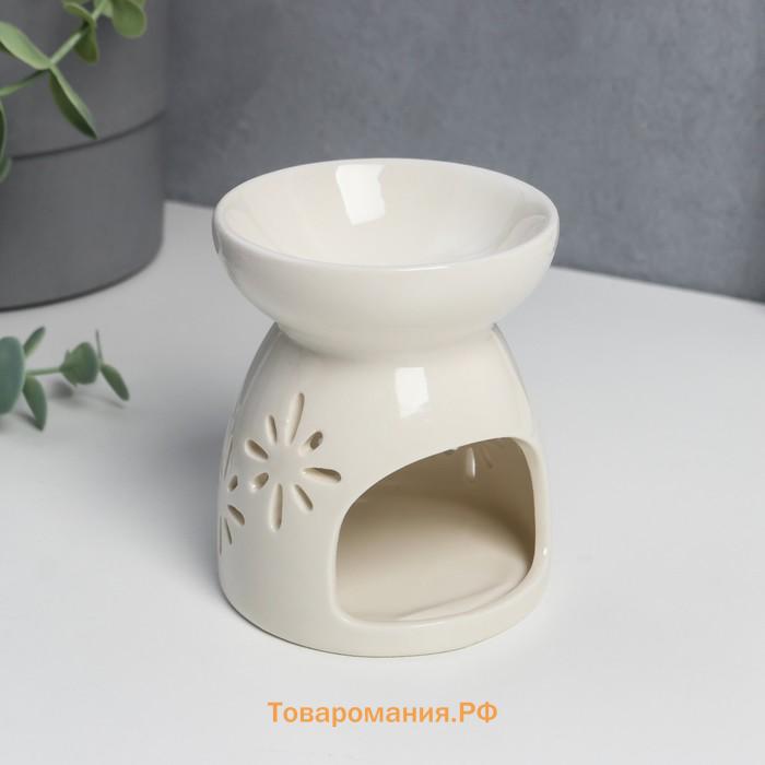 Аромалампа для эфирных масел «Кружево цветочное», керамика, белый, 8×6.5×6 см, МИКС
