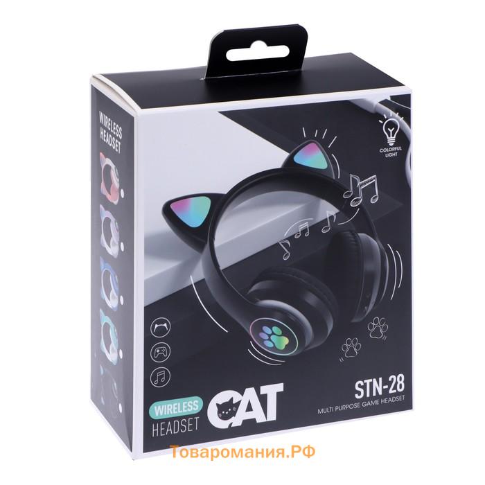 Наушники беспроводные, с ушками кошки, MYBIT W-32, Bluetooth 5.0, с микрофоном, AUX, microSD, MP3, 400 мАч, чёрные