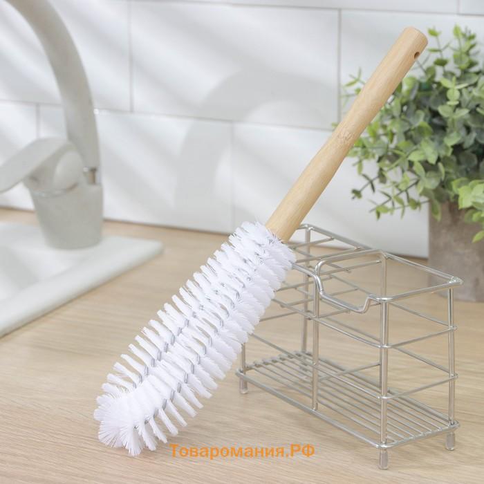 Щётка для посуды  Meli, 30×7 см, бамбуковая ручка, замшевая петелька