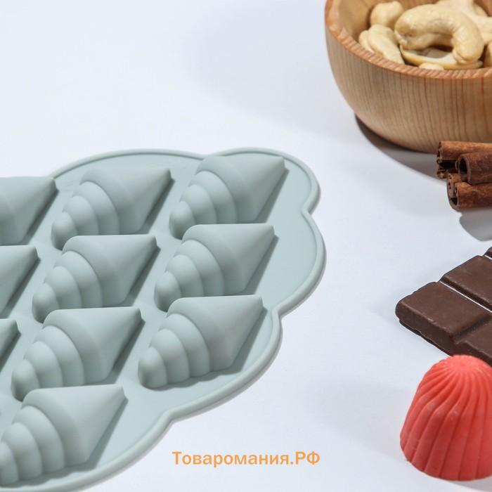 Форма для конфет и шоколада  «Ракушки», силикон, 23×12×1.5 см, 14 ячеек, МИКС