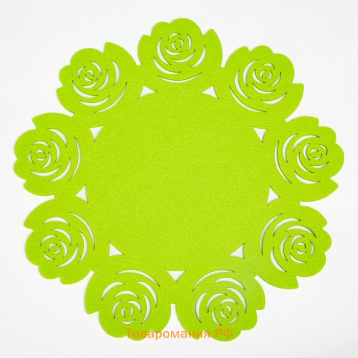 Салфетка декоративная"Цветы" цвет зеленый, d 30 см, 100% п/э, фетр