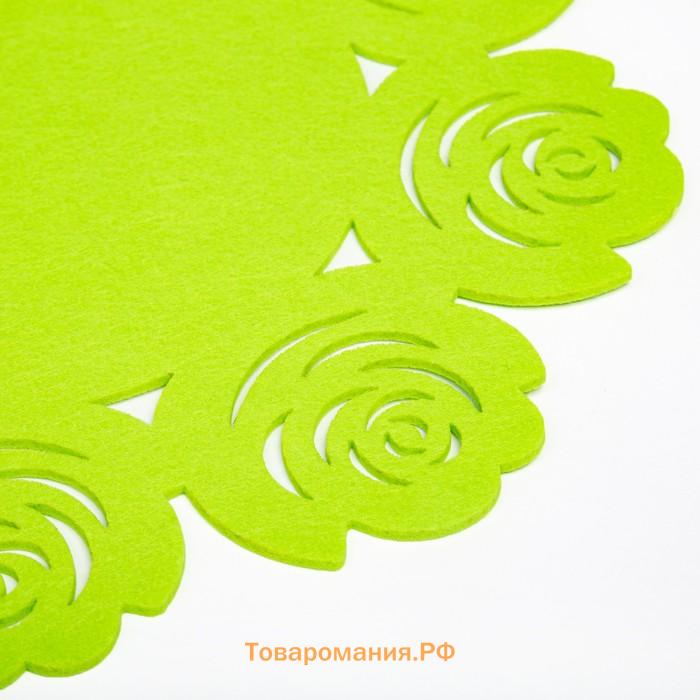 Салфетка декоративная"Цветы" цвет зеленый, d 30 см, 100% п/э, фетр