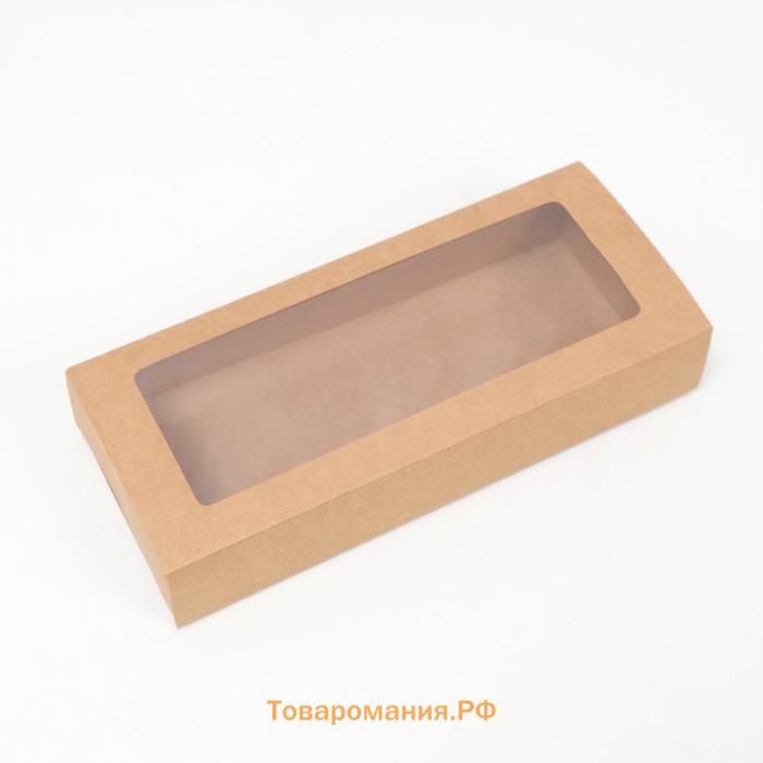 Коробка складня, пенал, с окном, крафтовая, 27×12×5 см