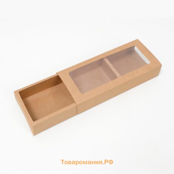 Коробка складня, пенал, с окном, крафтовая, 27×12×5 см