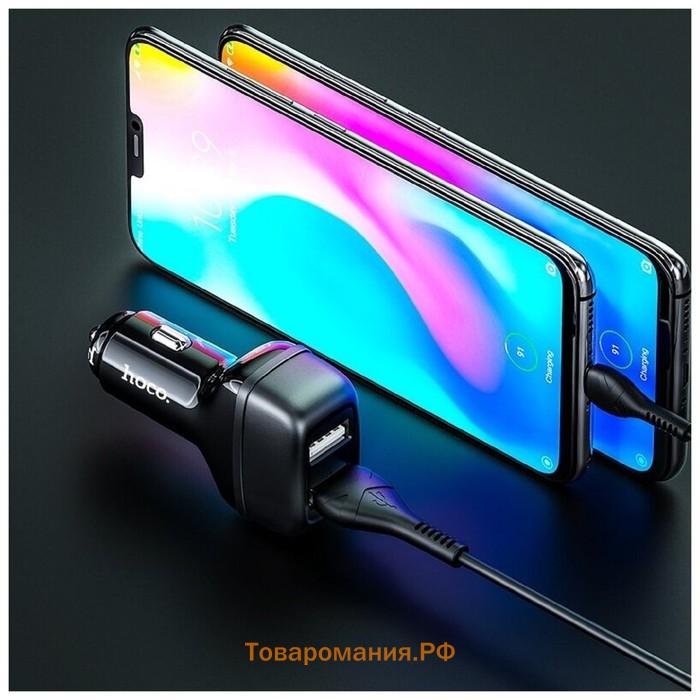 Автомобильное зарядное устройство Hoco Z36, 2 USB - 2.4 А, кабель Type-C, 1  м, черный