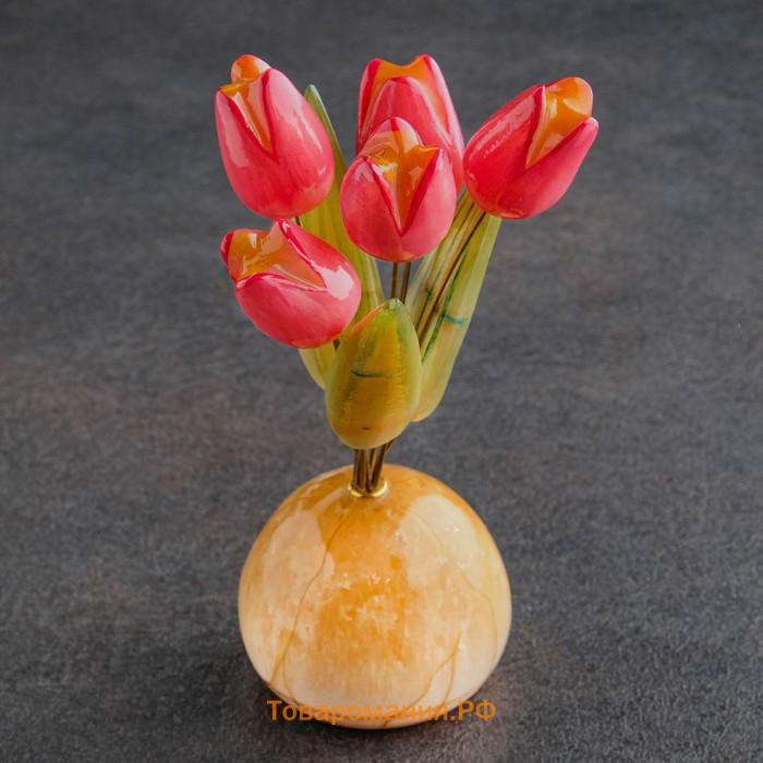 Сувенир "Тюльпаны в вазе", 5 цветков, малая,розовая,селенит