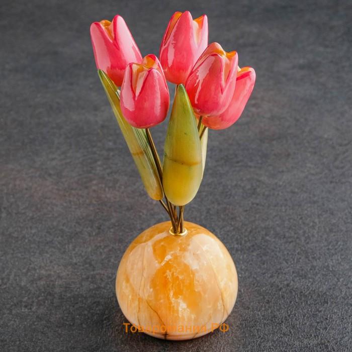 Сувенир "Тюльпаны в вазе", 5 цветков, малая,розовая,селенит