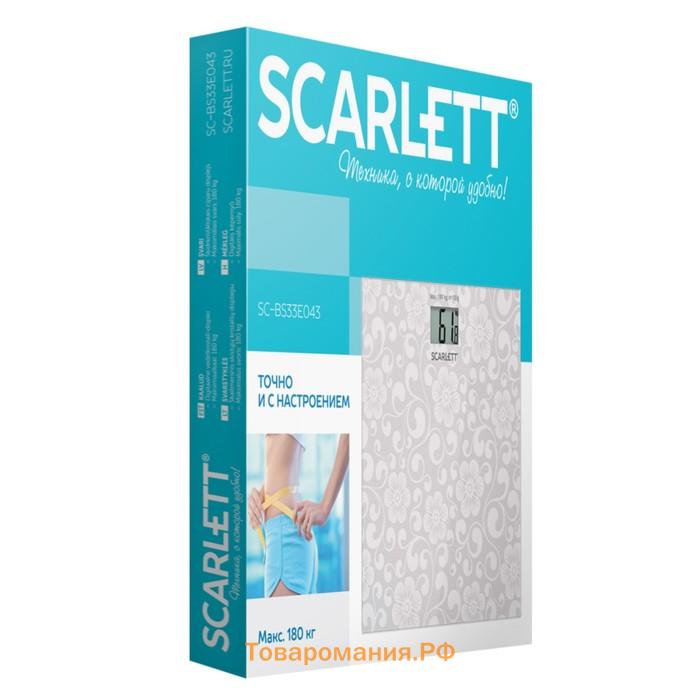 Весы напольные Scarlett SC-BS33E043, электронные, до 180 кг, белые