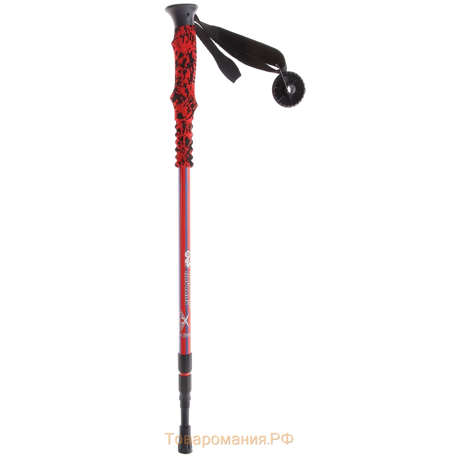 Палка для скандинавской ходьбы ONLITOP, телескопическая, 3 секции, алюминий, до 135 см, 1 шт., цвет красный/синий,