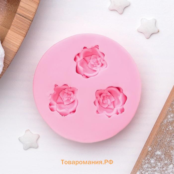 Молд  «Три малых розы», силикон, 4.5 см, розовый