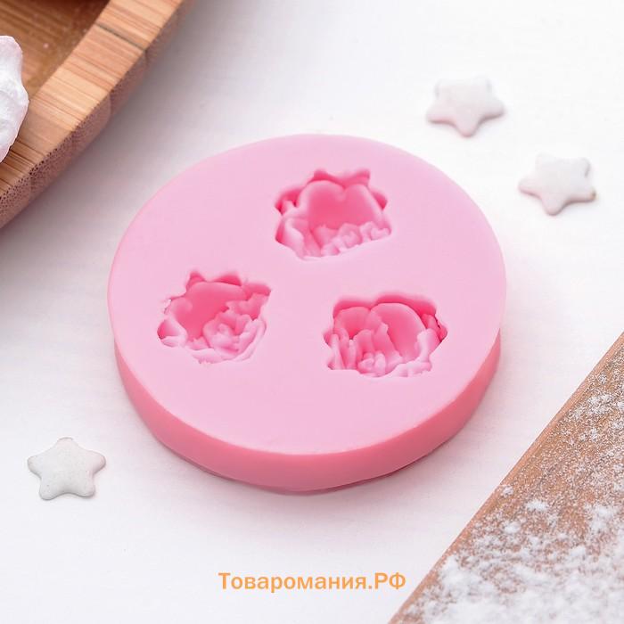 Молд  «Три малых розы», силикон, 4.5 см, розовый
