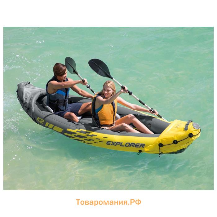 Лодка Explorer K2, 2-местная, 312 х 91 х 51 см, алюминиевые вёсла 213 см, насос, 2 сиденья, до 180 кг, 68307NP INTEX