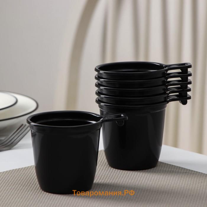 Набор пластиковой одноразовой посуды на 6 персон «Чайный №2», тарелки, стаканчики 200 мл, кофейные стаканы 200 мл, вилки, чайные ложки, бумажные салфетки, цвет белый, черный
