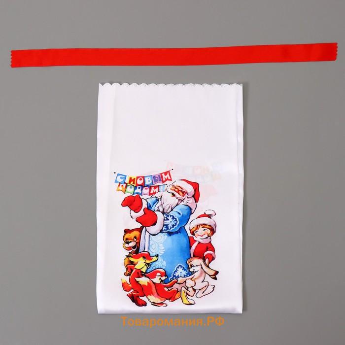 Мешок новогодний "Дедушка мороз и зверята", атлас, полноцветная печать, 21х35 см