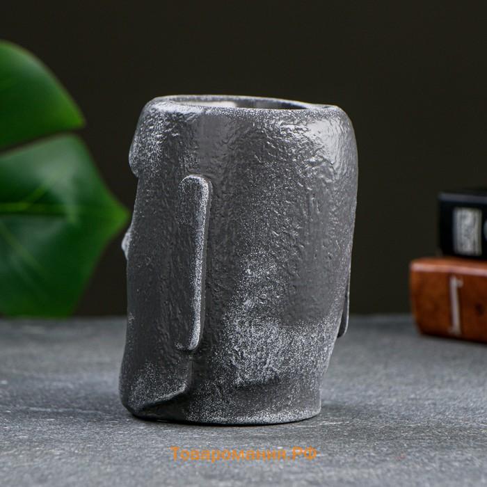 Кашпо - органайзер "Истукан моаи крупный" серый камень, 11см