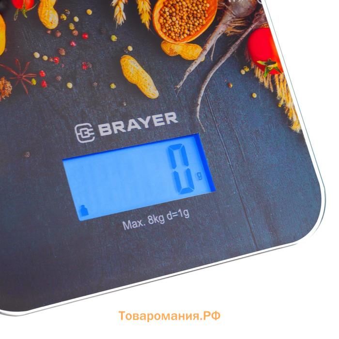 Кухонные весы BRAYER 1801BR, вес до 8 кг, 20х14.5см