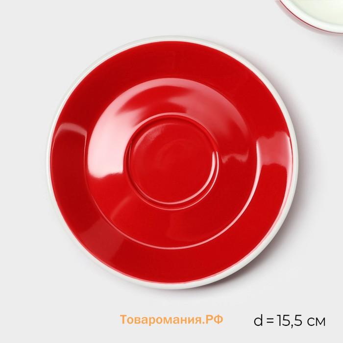 Кофейная пара Magistro Coffee time, 2 предмета: чашка 280 мл, блюдце d=15.5 см, фарфор, красная