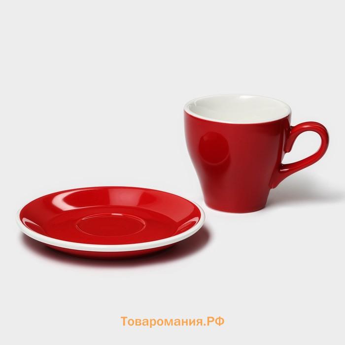 Кофейная пара Magistro Coffee time, 2 предмета: чашка 280 мл, блюдце d=15.5 см, фарфор, красная