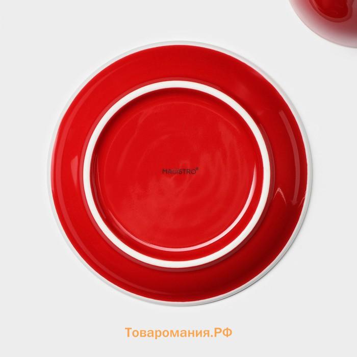 Кофейная пара Magistro Coffee time, 2 предмета: чашка 280 мл, блюдце d=15.5 см, фарфор, красная