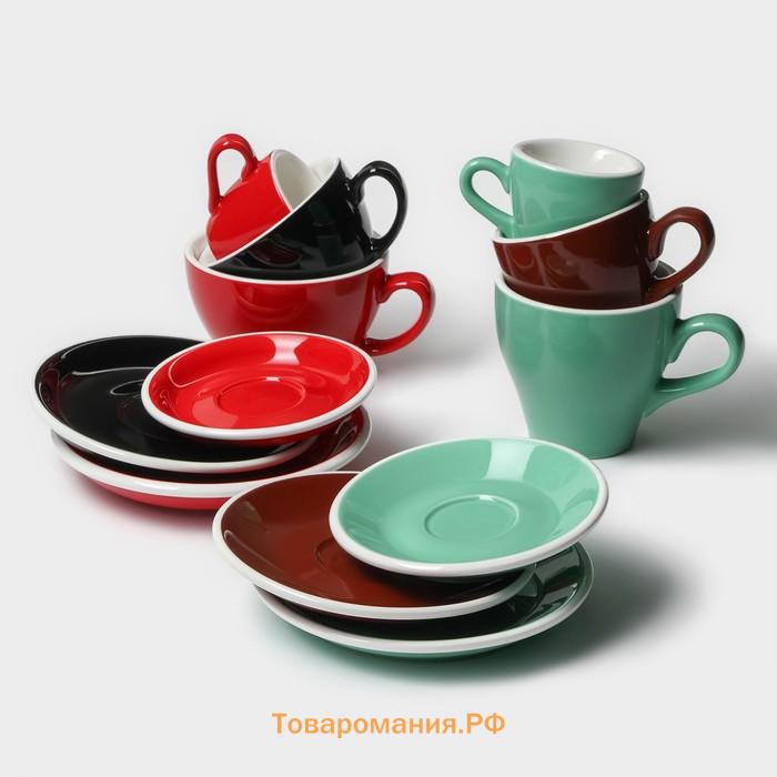 Кофейная пара Magistro Coffee time, 2 предмета: чашка 280 мл, блюдце d=15.5 см, фарфор, красная