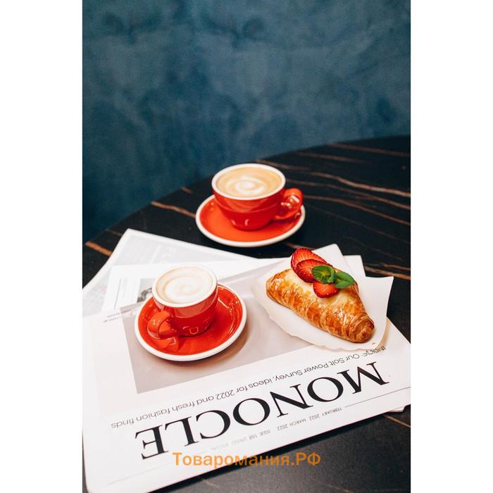 Кофейная пара Magistro Coffee time, 2 предмета: чашка 280 мл, блюдце d=15.5 см, фарфор, красная