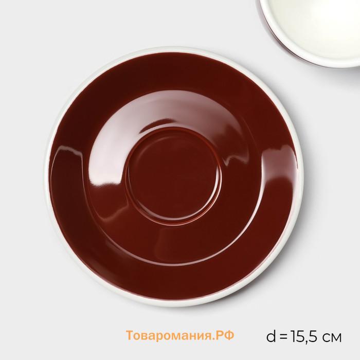 Кофейная пара Magistro Coffee time, 2 предмета: чашка 280 мл, блюдце d=15.5 см, фарфор, коричневая
