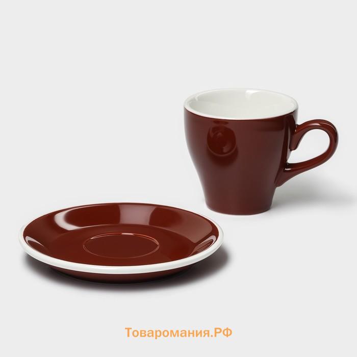 Кофейная пара Magistro Coffee time, 2 предмета: чашка 280 мл, блюдце d=15.5 см, фарфор, коричневая
